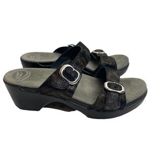 Dansko | Sophie Platform Buckle Sandal Metallic Python Black Size 41